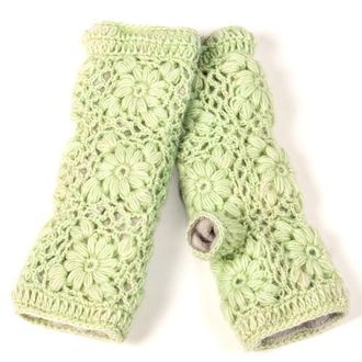 Nirvanna Designs Flower Hand Crochet Fingerless Gloves in Spearmint at Nordstrom