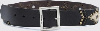 Golden Goose Cintura in pelle e cavallino con borchie e fibbia con logo inciso