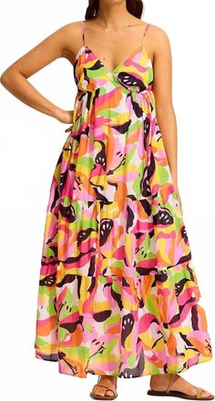 Seafolly Tiered Print Midi Dress In Hot Pink