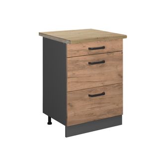 Vicco Mueble Bajo De Cocina R-line, Roble Dorado, 60 Cm Con Cajones, Et Roble