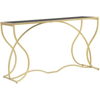 Mauro Ferretti Consola de metal dorado con tablero de cristal negro cm 130x40x75