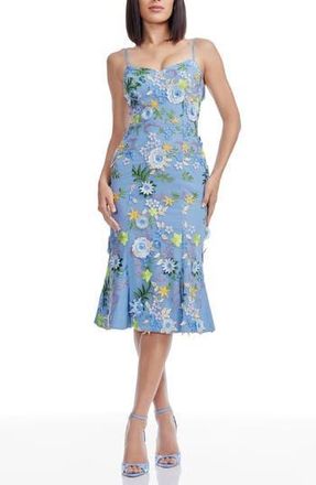 Dress The Population Allona Embroidered Cocktail Dress in Sky Multi at Nordstrom Rack, Size Medium