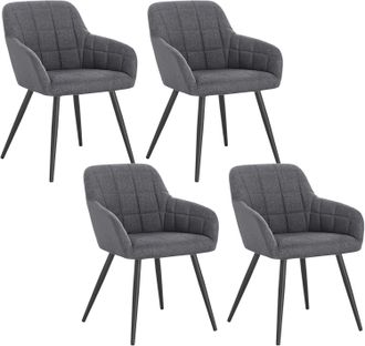 Woltu Woltu - Juego De 4 Sillas De Comedor, Sillas De Cocina De Lino Y Metal, 49 X 43 X 81 Cm, Gris Oscuro