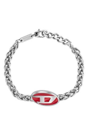 Diesel Oval D Enamel Chain Bracelet in Silver/Red at Nordstrom