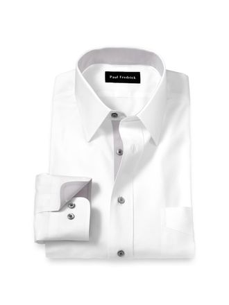 Paul Fredrick Comfort Stretch Non-iron Solid Dress Shirt With Contrast Trim