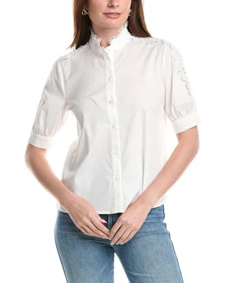 T Tahari Mandarin Collar Button Down Blouse