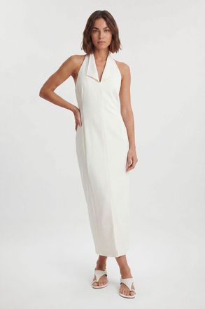 Karen Millen Womens Satin Tux Back Detail Tailored Midi Dress - White - Size 10 UK