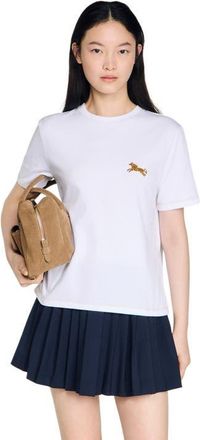 Sandro Horse embroidery cotton T-shirt in White at Nordstrom, Size X-Small