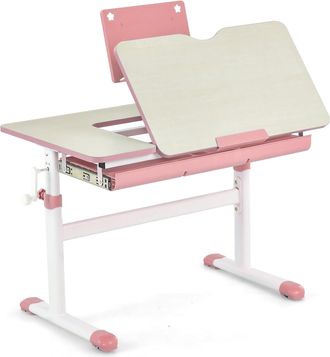 Costway Escritorio Infantil Ajustable En Altura Con Tablero Inclinable Y Soporte Para Libros, Caj&oacute;n Y Regla, Mesa Ergon&oacute;mica Para Ni&ntilde;os Para Escribir, Dibujar