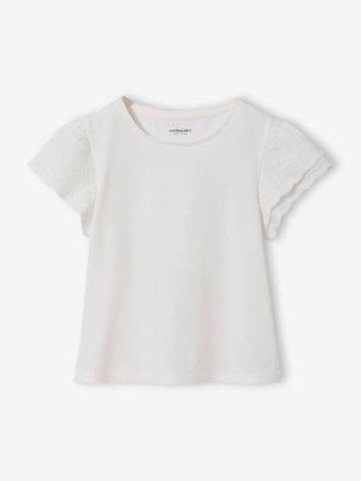 Vertbaudet T-Shirt mit Stickerei-&Auml;rmeln M&auml;dchen, personalisierbar wollwei&szlig;