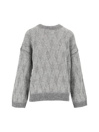 PESERICO Textured Cable Knit Dropped Shoulders Sweater
