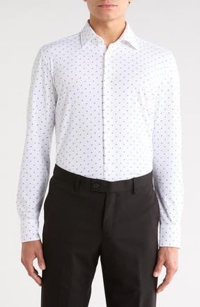 BOSS Hank Kent Slim Fit Performance Dress Shirt in White/Blue at Nordstrom Rack, Size 16.5R