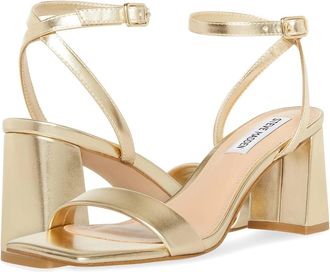 Steve Madden Womens Steve Madden Luxe Sandals Gold Leather Block Heel Ankle Strap HAWK1332