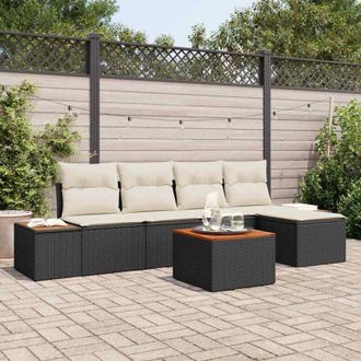 vidaXL Vidaxl - Conjunto De Sof&aacute; De Jard&iacute;n 6 Pcs Negro Y Crema 184 X 62 X 85 Cm