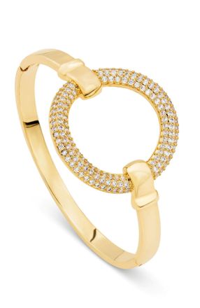 Savvy Cie Jewels GOLD PLATED OVER BRASS CIRCLE SHAPE WHITE CZ BANGLE BRACELET