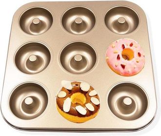OEM Molde Para 9 Donuts - Molde Para Cupcakes - Bandeja Para Hornear - Acero Al Carbono Antiadherente - 28x28x23 Cm - Dorado