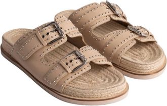 Johnny Was Womens Studded Everyday Buckle Slide Sandal In Natural