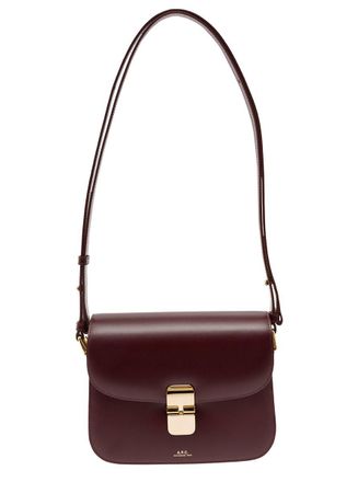 A.P.C. Grace Bordeaux Small Crossbody Bag With Adjustable Shoulder Strap And Embossed Logo Lettering On The Front In Leather Woman