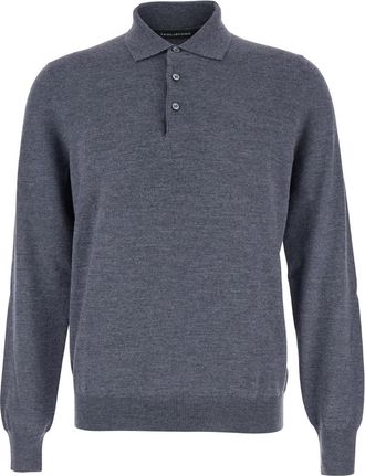 Tagliatore Grey Polo Shirt With Classic Collar And Ribbed Trims In Wool Man