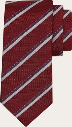 Ferragamo Men Regimental jacquard silk tie Red