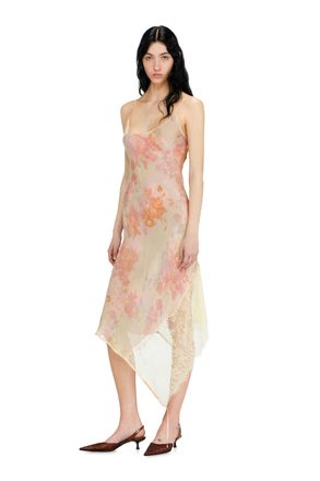 Diesel Midi slip dress with floral print and lace trim - Dresses - Woman - Multicolor