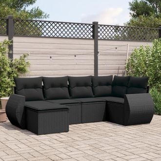 vidaXL Vidaxl - Set De Sof&aacute;s De Jard&iacute;n 6 Piezas Y Cojines Rat&aacute;n Sint&eacute;tico Negro