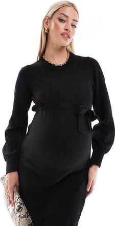 Mama Licious Mamalicious Maternity knit mini dress with belt in black