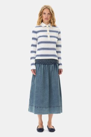 Ganni Blue Cotton Poplin Smock Skirt in Sky Captain Size 10 Womens