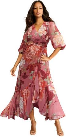 Roaman's Overlay Ruffle Maxi Dress in Rosewood Blush at Nordstrom, Size 16