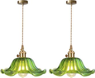 OEM 2 L&aacute;mparas Colgantes De Techo Vintage Para Interiores, L&aacute;mpara De Ara&ntilde;a De Cristal, L&aacute;mpara Colgante Retro Moderna Verde