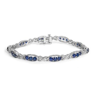 House of Brilliance Sterling Silver 1/4 Cttw Diamond & Blue Sapphire Infinity Link Bracelet