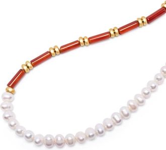 Nialaya Pearl Choker in Pearl /Red Agate at Nordstrom
