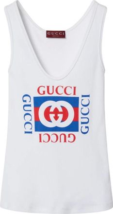 Gucci Sleeveless Tops, female, White, Size: 2XS Canotta a coste