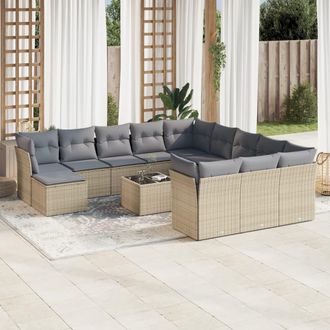 vidaXL Set Sof&aacute;s De Jard&iacute;n Con Cojines 13 Pzas Rat&aacute;n Sint&eacute;tico Beige Vidaxl