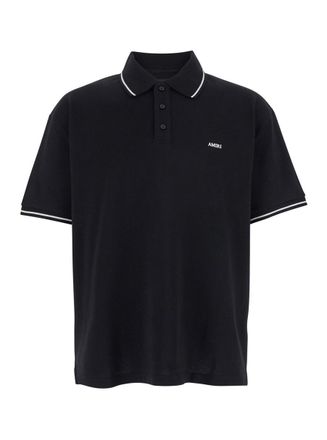 Amiri Black Polo Shirt With Classic Collar And Logo Lettering Embroidery On The Front In Cotton Man