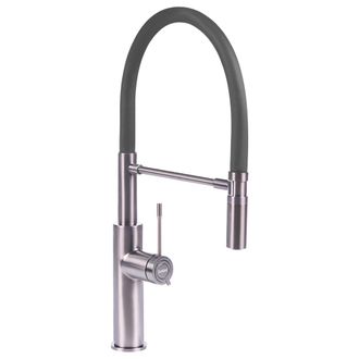 Beliani Grifo De Cocina Giratorio Y Extra&iacute;ble Aireador Con Resorte 2 Modos De Rociado Grifo Mezclador De Acero Inoxidable Gris Arkhata