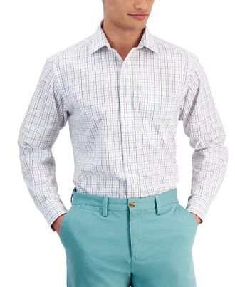 Club Room Dress Shirt Mens White Windowpane Plaid Button-Up FTS223