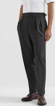 Brunello Cucinelli Virgin wool flannel trousers in twisted cotton gabardine with double pleats and waist tabs in Lignite at Nordstrom, Size 52