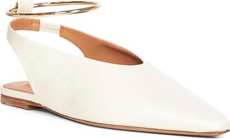 Jil Sander Womens Bone Pointed Toe Slingback Ballet Flats Goatskin Ballerina Shoes
