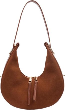 Generic Women Faux Suede Shoulder Bag Stylish Half Moon Bag Large Capacity Elegant Shoulder Purse Zip Closure Vintage Commuting Bag Adjustable Strap for Autum