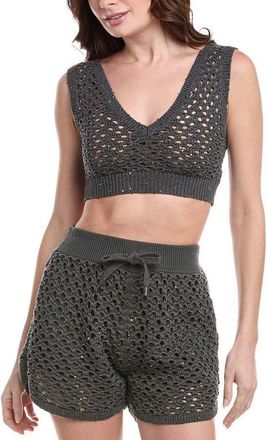 Brunello Cucinelli Charcoal Crochet Knit Crop Top, Size X-Large