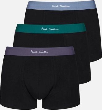 Paul Smith Mens Paul Smith 3-Pack Classic Boxer Trunks, Black with Mixed Coloured Waistbands - Size: 32/30/31