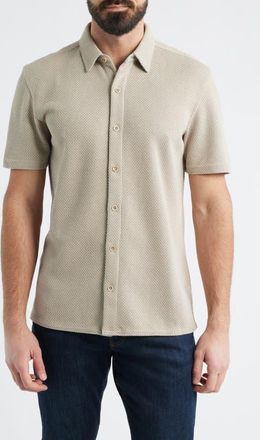 Johnston & Murphy Linden Textured Short Sleeve Button-Up Shirt in Oatmeal at Nordstrom, Size Xx-Large