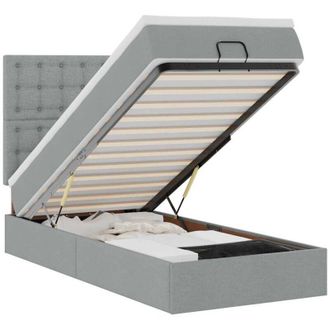vidaXL Vidaxl - Estructura De Cama Otomana Con Colch&oacute;n Tela Gris Claro 80x200cm