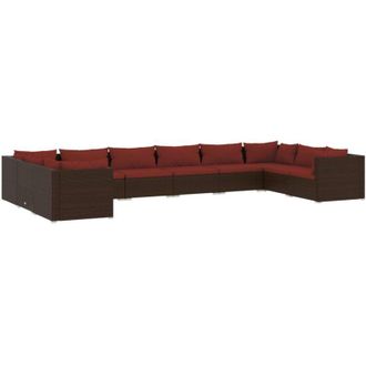 vidaXL Set Muebles De Jard&iacute;n 10 Piezas Cojines Rat&aacute;n Sint&eacute;tico Marr&oacute;n Vidaxl