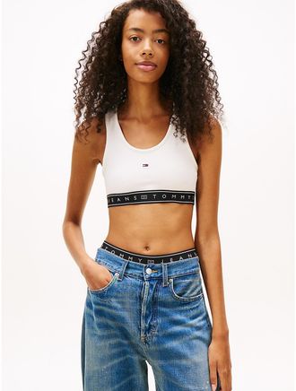 Tommy Hilfiger Womens Tommy Jeans Logo Tape Racerback Bra Top - White - XL