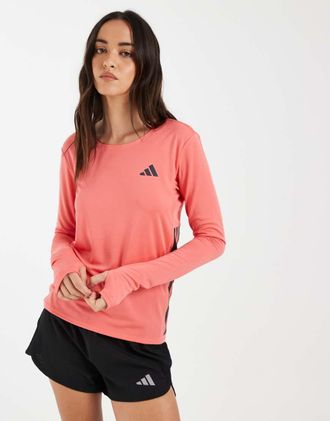 adidas Adizero - T-shirt da corsa a maniche lunghe colore semi turbo-Rosso