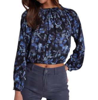 Bella Dahl Floral Tie Back Smocked Top In Blue/black