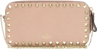 Valentino Pre-owned Valentino Pebbled Calfskin Rockstud Double Zip Chain Pouch Ladies 7NM6PUZS0ENLPTJ1