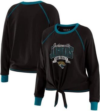 WEAR by Erin Andrews Womens WEAR by Erin Andrews Black/Teal Jacksonville Jaguars Tie-Front Long Sleeve Top at Nordstrom, Size Xx-Large